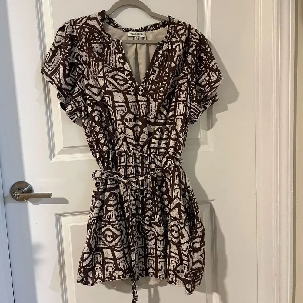 Willa Story Brown & Cream Tribal Print Dress - Size L